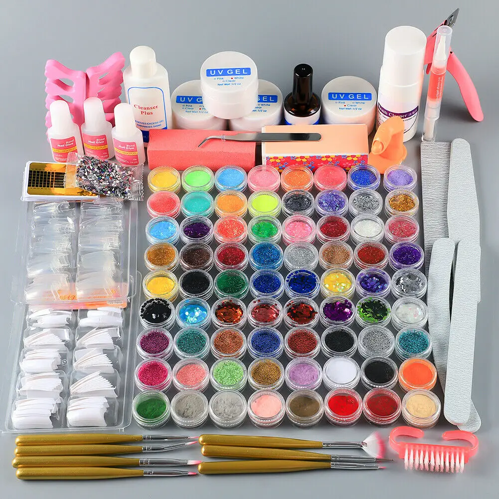 Professional Pro Nail Acrylic Kit Powder Glitter Full Manicure Set Nail Art Liquid Decoration Crystal Tips Tools Kit Manicure