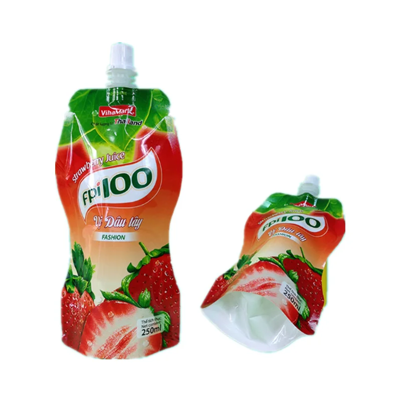 Reusable Premium Liquid Food Stand Up Packaging Plastic Drinking Spout Pouches Fruit Juice Shape Bags