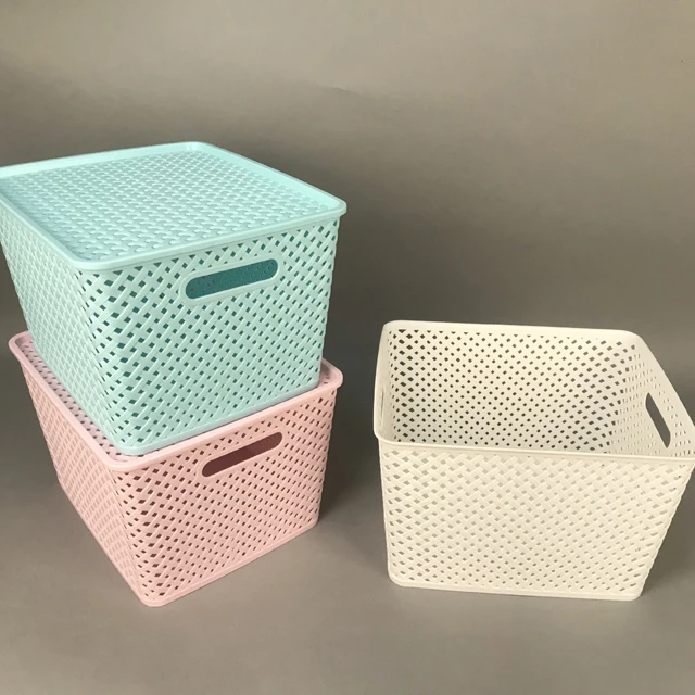 JILEN-полые пластиковые корзины для хранения разных размеров с крышками из натурального бамбука.
