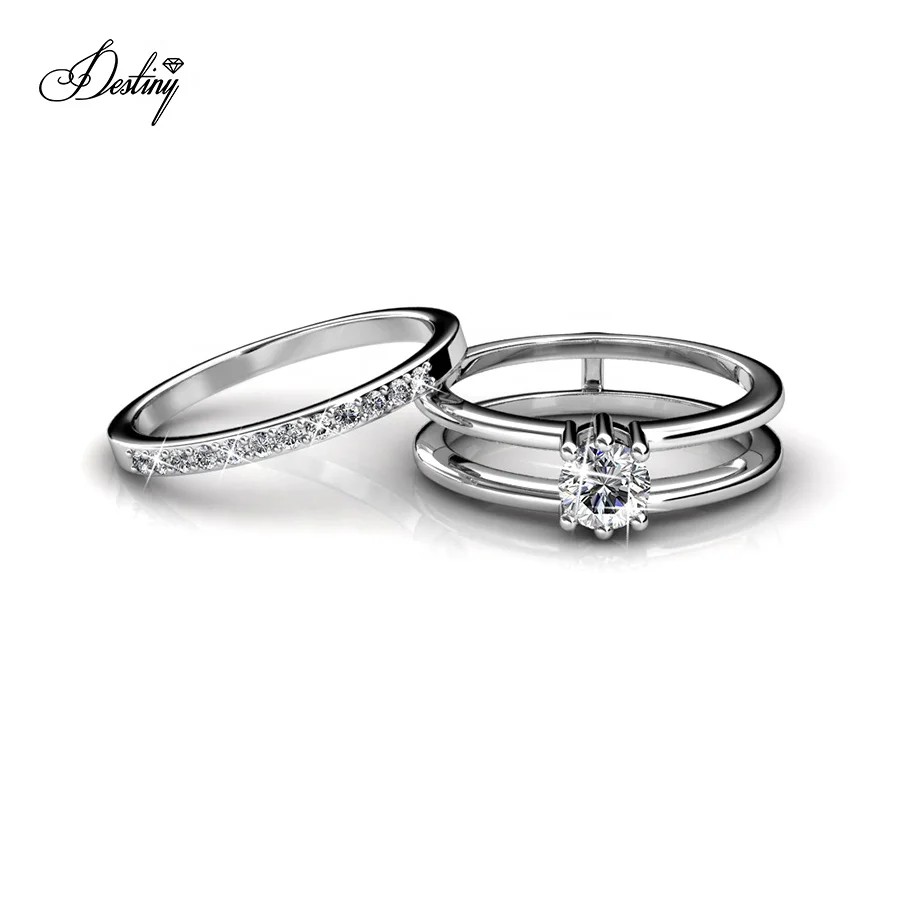 Destiny Jewelry 2021 деликатные ювелирные изделия из австрийского хрусталя Розовое золото двойное обручальное свадебное штабелируемое кольцо для женщин