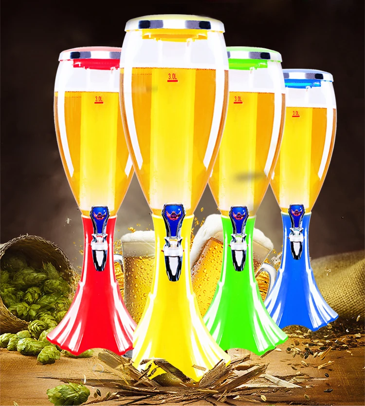 LED Cocktail Dispenser 3L Beer Tower Juice Drink Dispenser Wine Cask Beer Tap Tower with Chiller