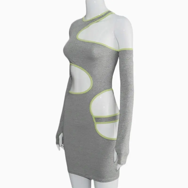 
A70D Autumn Sexy Women Dress Gray Comfortable Slim Hollow Skirt Personality Girl Fashion Streertwear Pa 