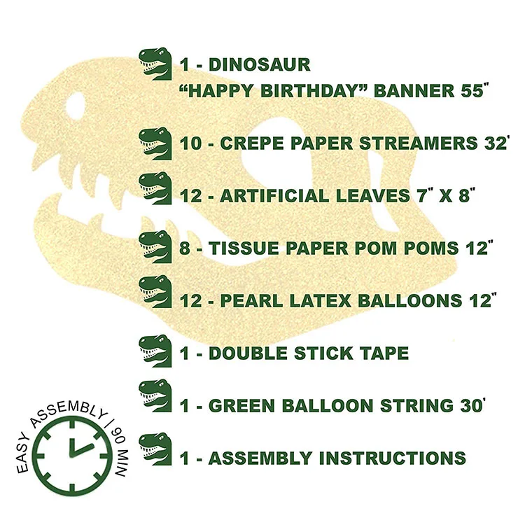 Nicro 45 Pcs Jurassic T-Rex Raptor World Park Jungle Dinosaur Theme Backdrop Birthday Party Decorations Set