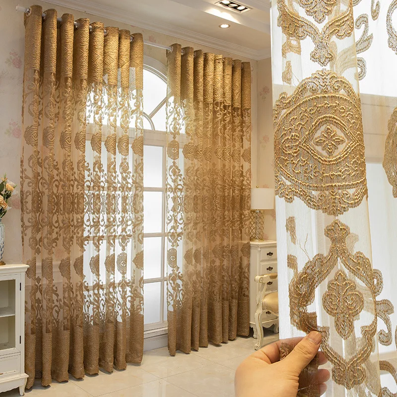 Солнечный текстиль оптовая продажа Роскошные Большие виллы в европейском стиле кофейные шторы