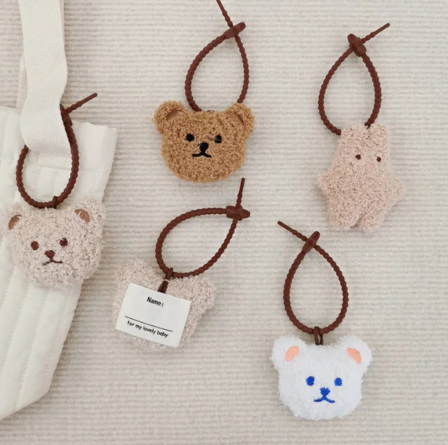 YDS Anti-Lost Bear Bunny  Plush Keychain with Name Tag for Bag Silicone Strap Plush Toy Pendant
