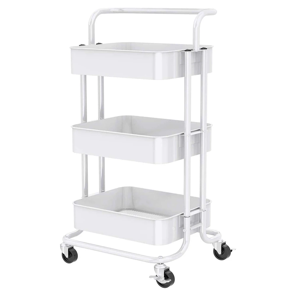 3-Tier Rolling Utility Cart Mobile Utility Cart Kitchen Cart with Caster Wheels