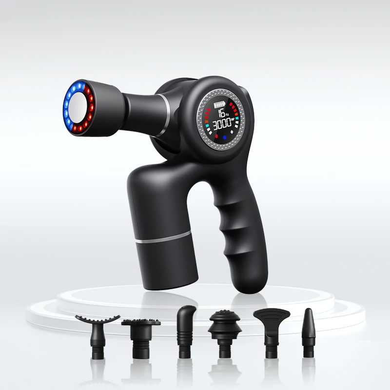 Customized Logo Handheld Vibration Quiet Deep Tissue Percussion Muscle Body Therapy Massage Gun with Hot And Cold Head