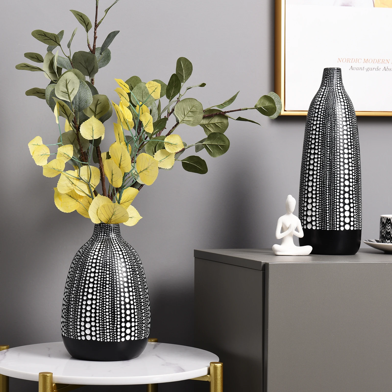 Полимерная черно-белая ваза для цветов amazon, Лидер продаж, аксессуары для домашнего декора, американская ваза в горошек для сушеных цветов для сухих цветов