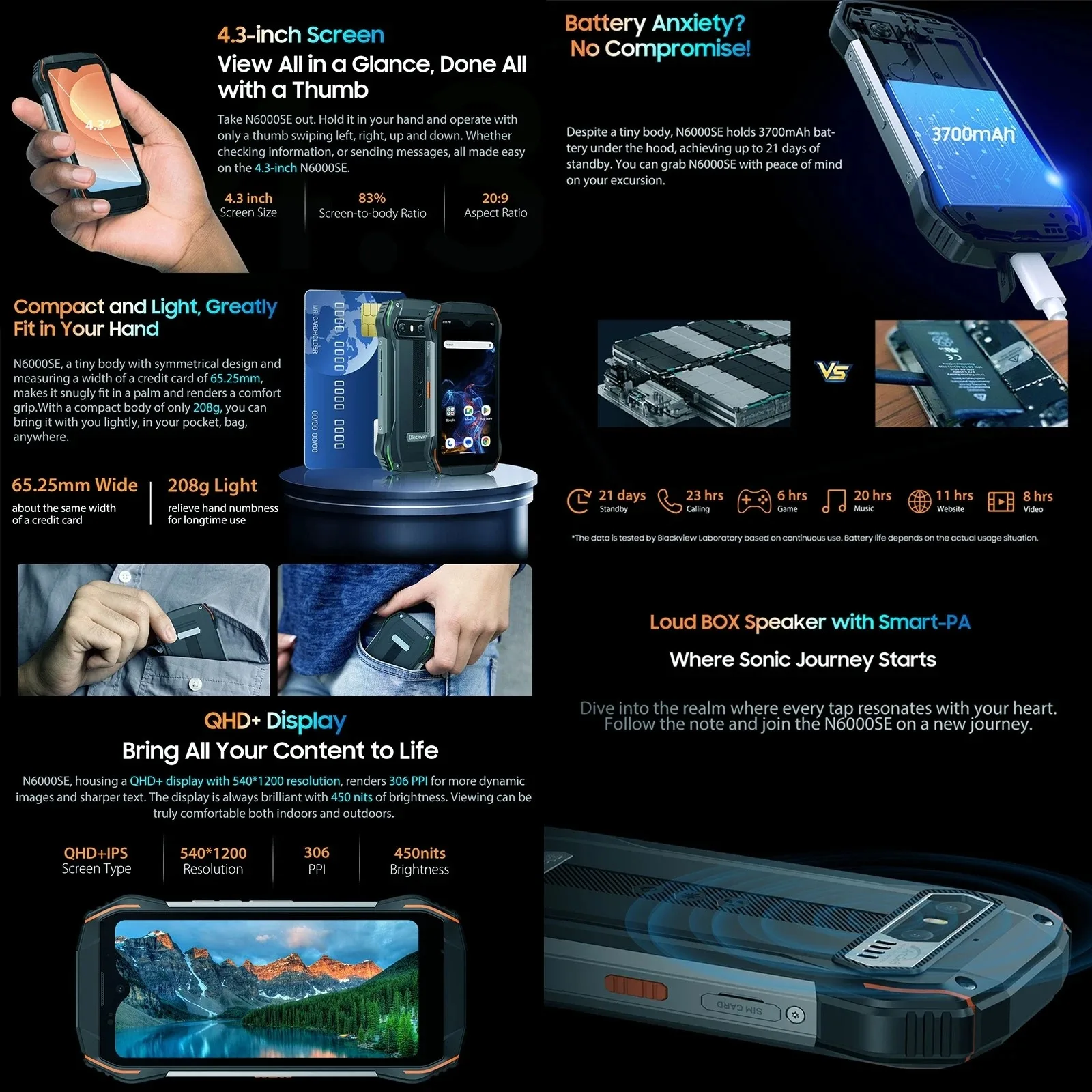 Rugged Smartphone Blackview N6000SE  4GB+128GB 4.3 inch Display MT8788 Octa Core 13MP Camera 3700mAh Android 13 NFC 4G