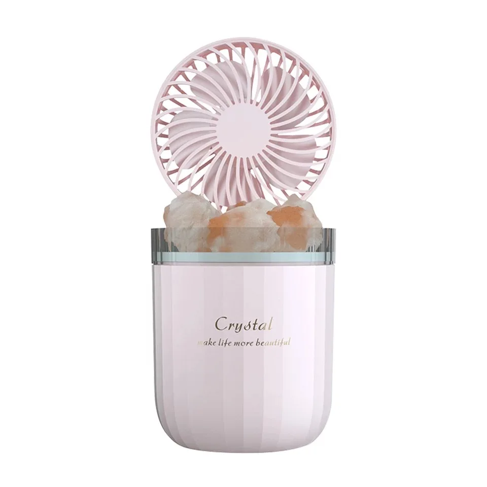 Portable Crystal Humidifier USB Wireless Essential Oil Diffuser with Adjustable Fan Warm Light Air Cooler