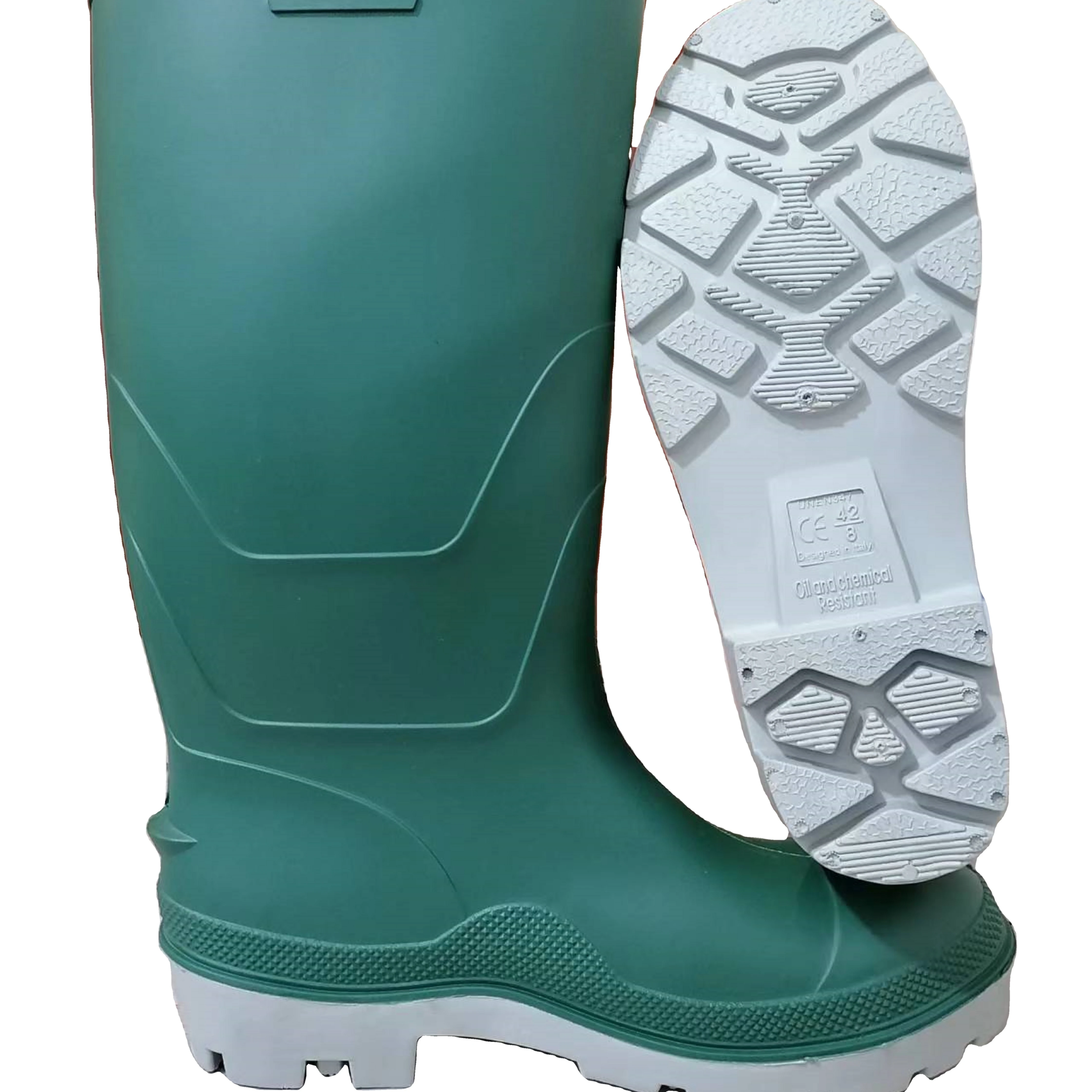 2022 new style green  PVC steel toe gumboots men steel toe rain boots