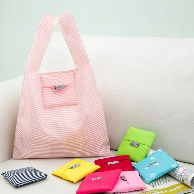 Waterproof Women Reusable Portable Green Poly Eco Vest Bag Recycle Grocery Travel Folding Portable Shopping Bag