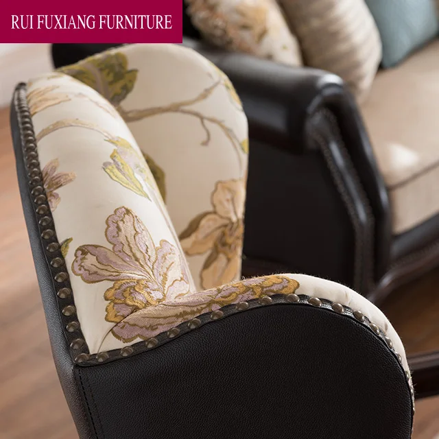 N326 American Living Room Furniture Antique Style Genuine Leather sofa set