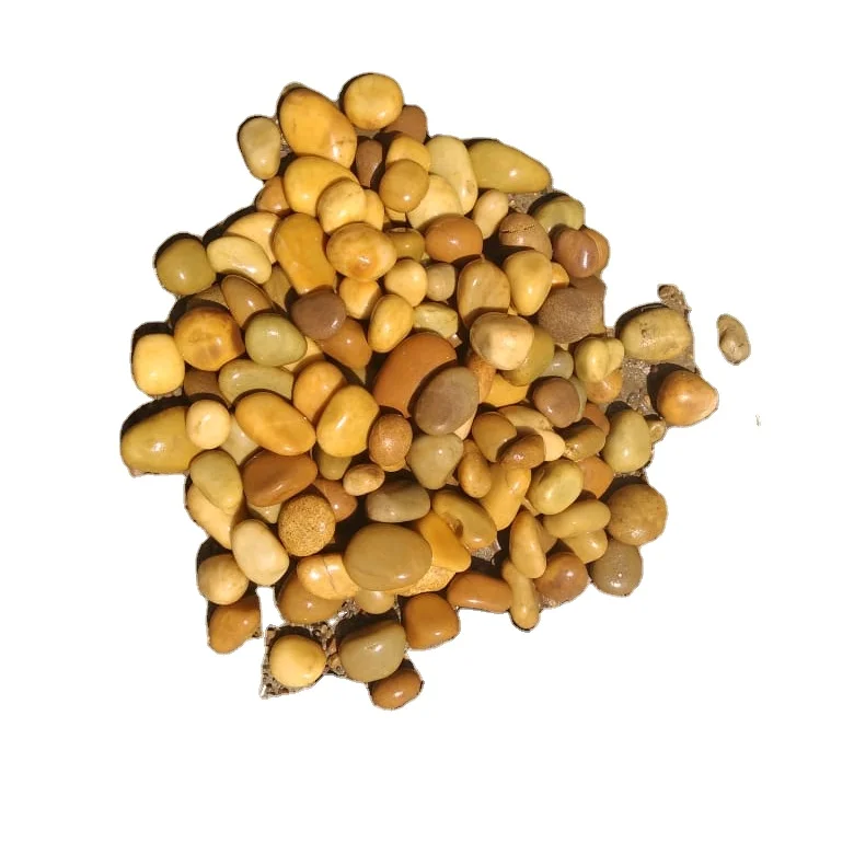 Natural Off white Yellow round and smooth polished brizz color pebbles and cobbles for garden home decoration pathway