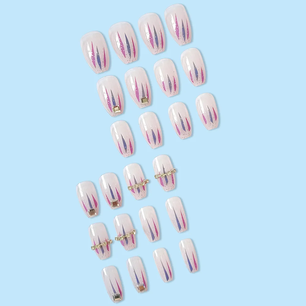 Diamond Medium Length Ballerina Nails Coffin Fake Nails Designs Press On Nails In Bulk Artificial Fingernails With Rhinestone