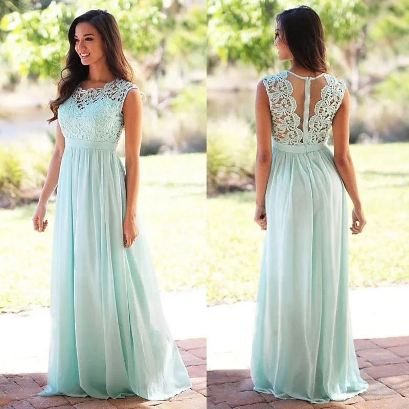 Плиссированные шифоновые платья подружки невесты кружевные с открытой спиной мятно-зеленые Бальные платья подарки для невесты Выпускные Наряды свадебное платье