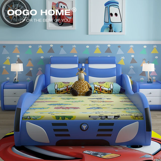
Factory Price Be Well Received Coloful Car Children Bed for Bedroom Home Furniture Soft Bed Modern Queen Size Solid Wooden Frame 