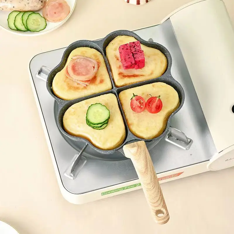 Four Leaf Clover Frying Pot Pan Heart- Shaped Hole Non-stick Cooking Frying Pan