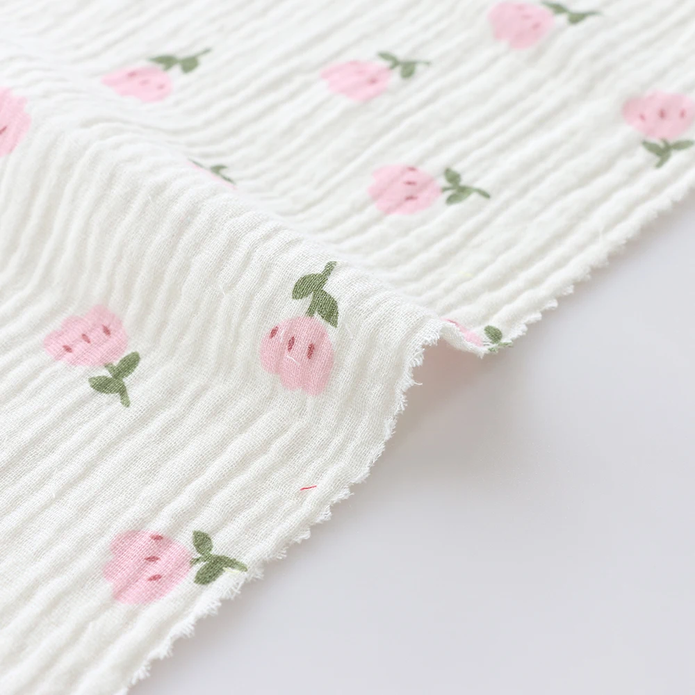 Factory Custom 100% Cotton Double Gauze Soft Muslin Floral Printed Kids Pajama Fabric Jersey Knitted Rolls Packed