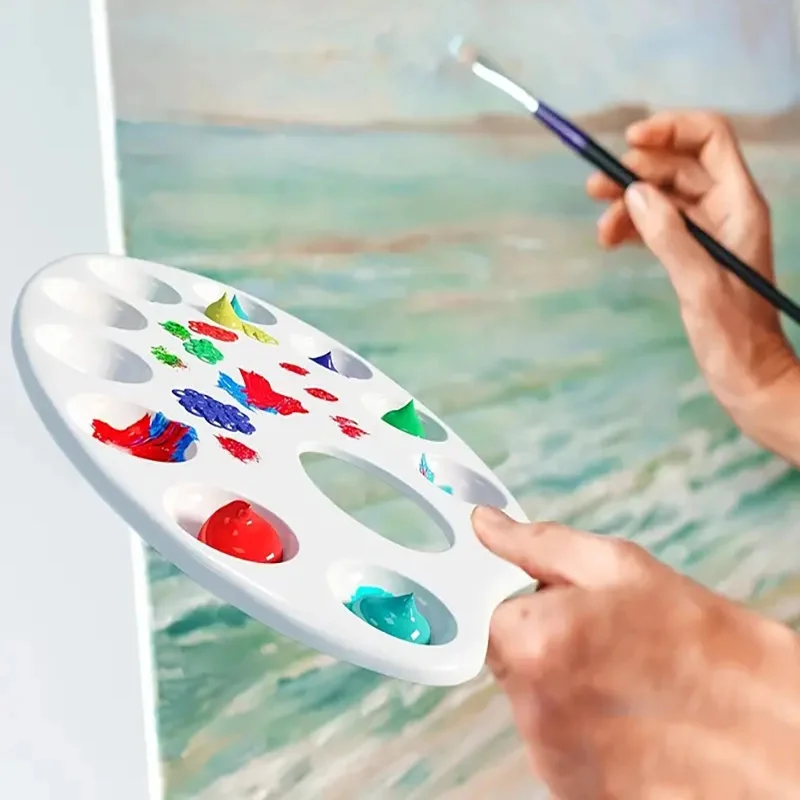 Opeth Multifunction Palette Hand Held Oval 10 Holes Watercolor Acrylic Mixing Plastic Palette DIY Painting Craft Art