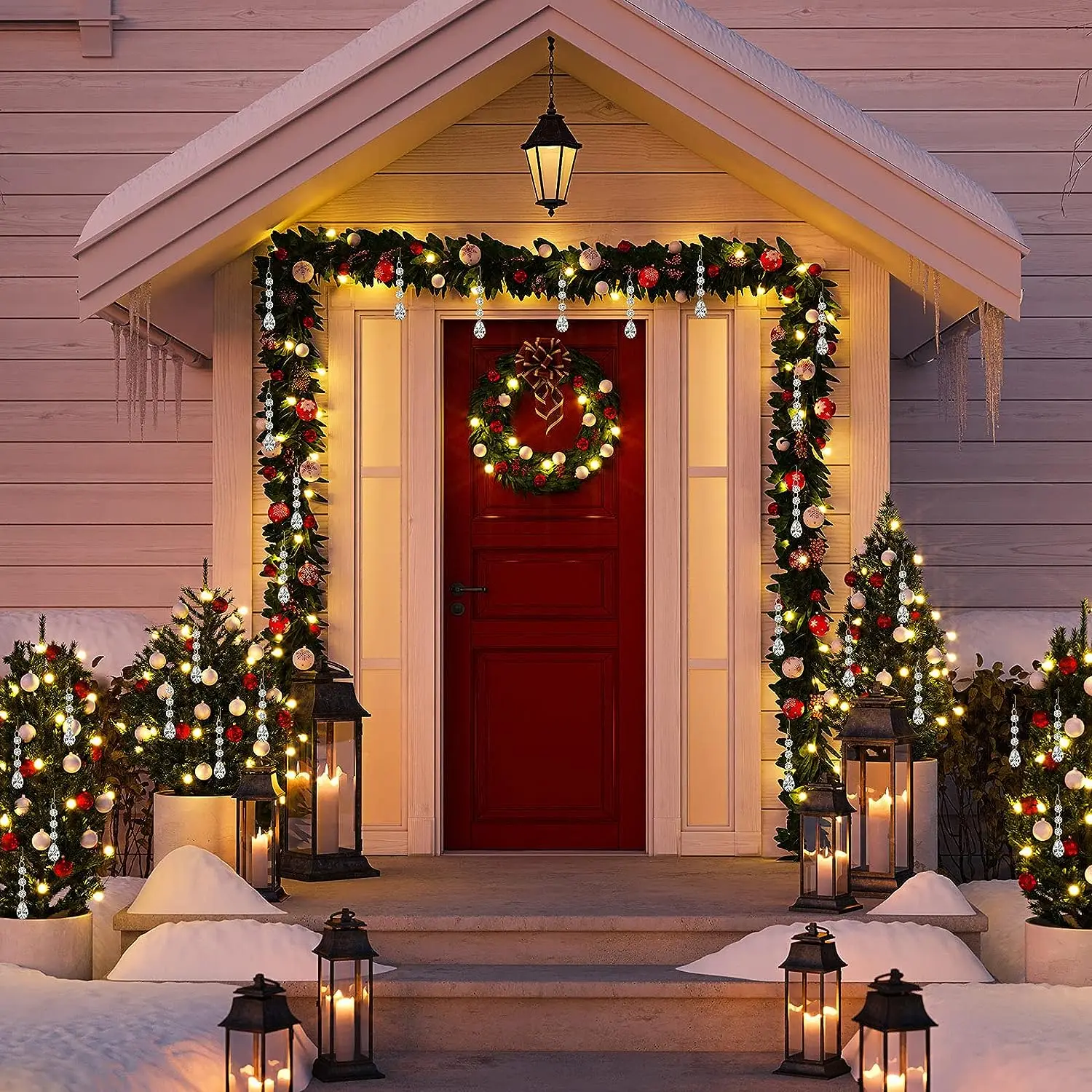 CR104 Crystal Water Drop Style Christmas Tree Ornaments Crystal Beads Garland Ornaments with Hook for Christmas Tree Decorations