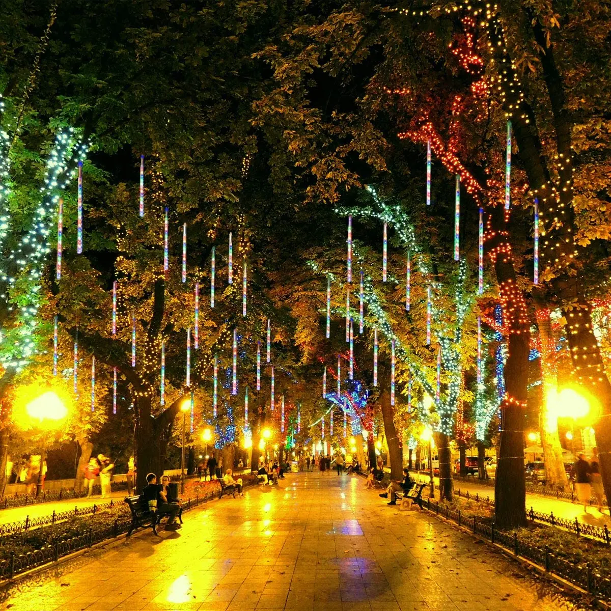 LED Solar 10 Tube Meteor Shower Rain String Lights Colorful Garland Lights Decorative Lights Home Wedding Christmas Tree Outdoor
