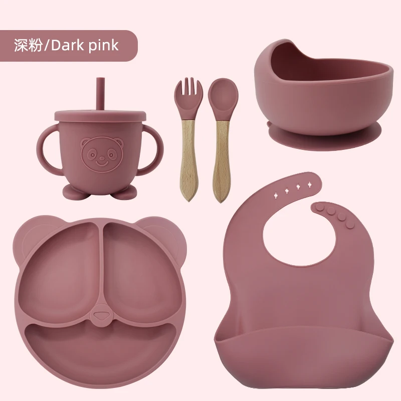 Food grade BPA free cute panda crockery kid tableware silicone dishes for baby toddler dinnerware children food suction plate