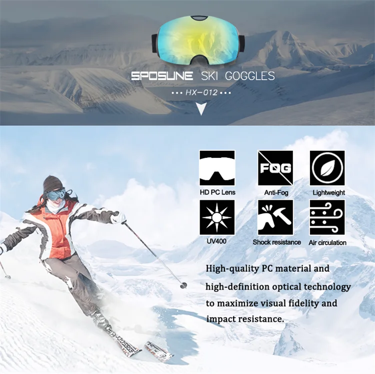 Custom Snowboard Eyewear Remove Lens Anti Fog Fashion Uv400 Protection Ski Goggles Snow Sports Glasses