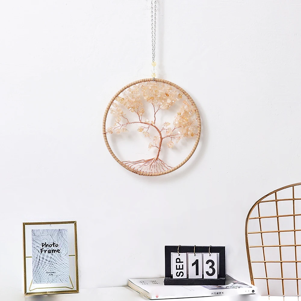 Natural Amethyst Tree Of Life Wire Wrap Gemstone Raw Reiki Healing Crystal Chakra Wall Hanging Ornament