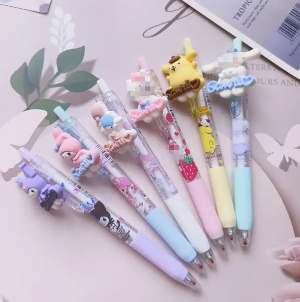 SS 6PCS Set Kawaii Sanrioed Roller Ball Pen Cartoon Anime Stationery Kuromi My Melody 0.5MM Black Student Use