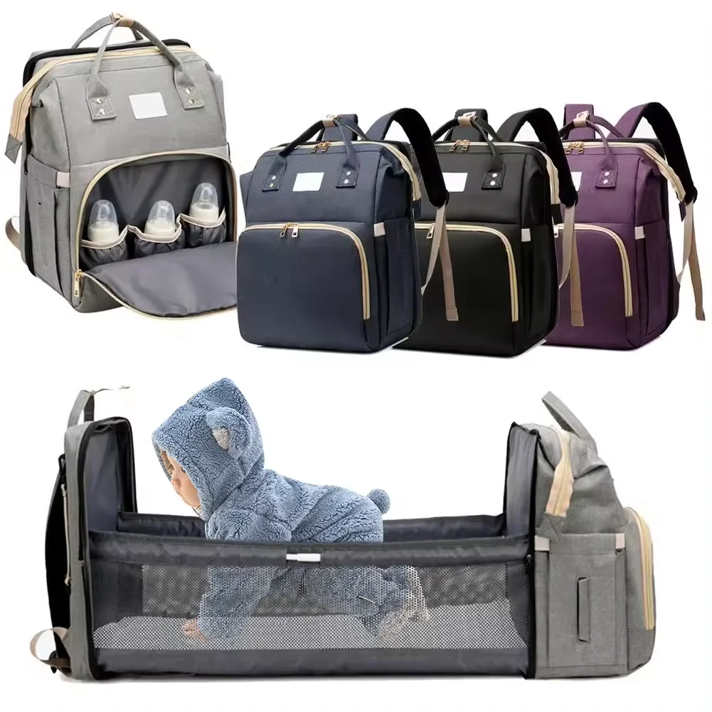 Waterproof Maternity custom  OEM large multi-functional Folding Lightweight Portable baby diaper bag backpack with changing bed