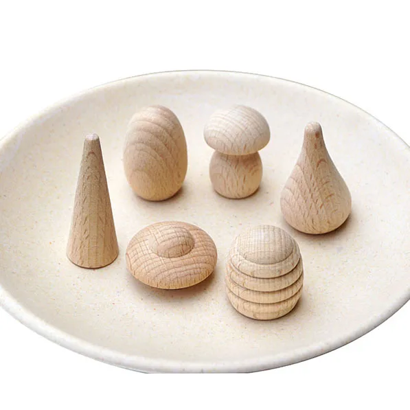 blank wood toy shool painting material beech wood coin/belly button/mushroom/egg/beehives/tree cone/droplet set