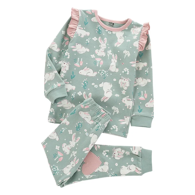 100% Cotton Animal Printed Girls Kids Pajamas Sets Hotsale Custom Spring Autumn Princess Kids Cotton Sleepwear Pj set