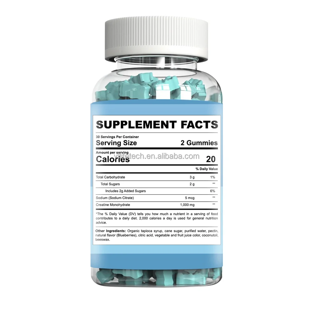 OEM Wholesale Blueberry Vegan Creatine Monohydrate Gummies Private Label 5g Bears For Men & Women Muscle Growth