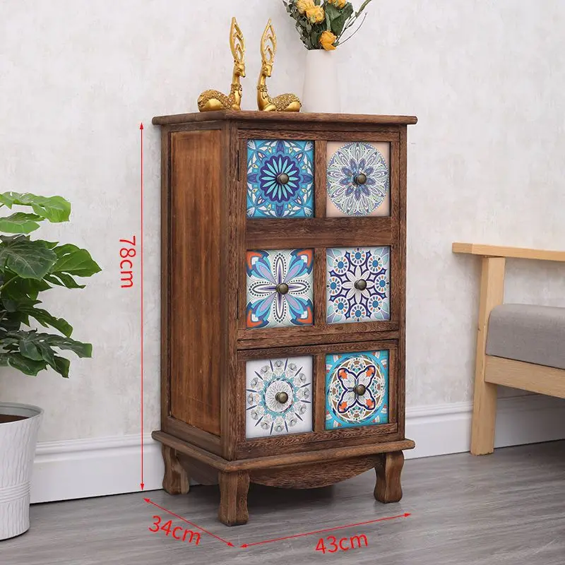 Painted Chest of Drawers Vintage Solid Wood Bedroom Storage Cabinet American Black Walnut Color Home Living Room Wooden Storage