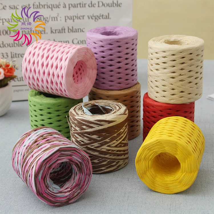 
cone colored natural environmentally friendly rope paper raffia yarn for crochet fabric bag summer beach hat DIY material cheap 