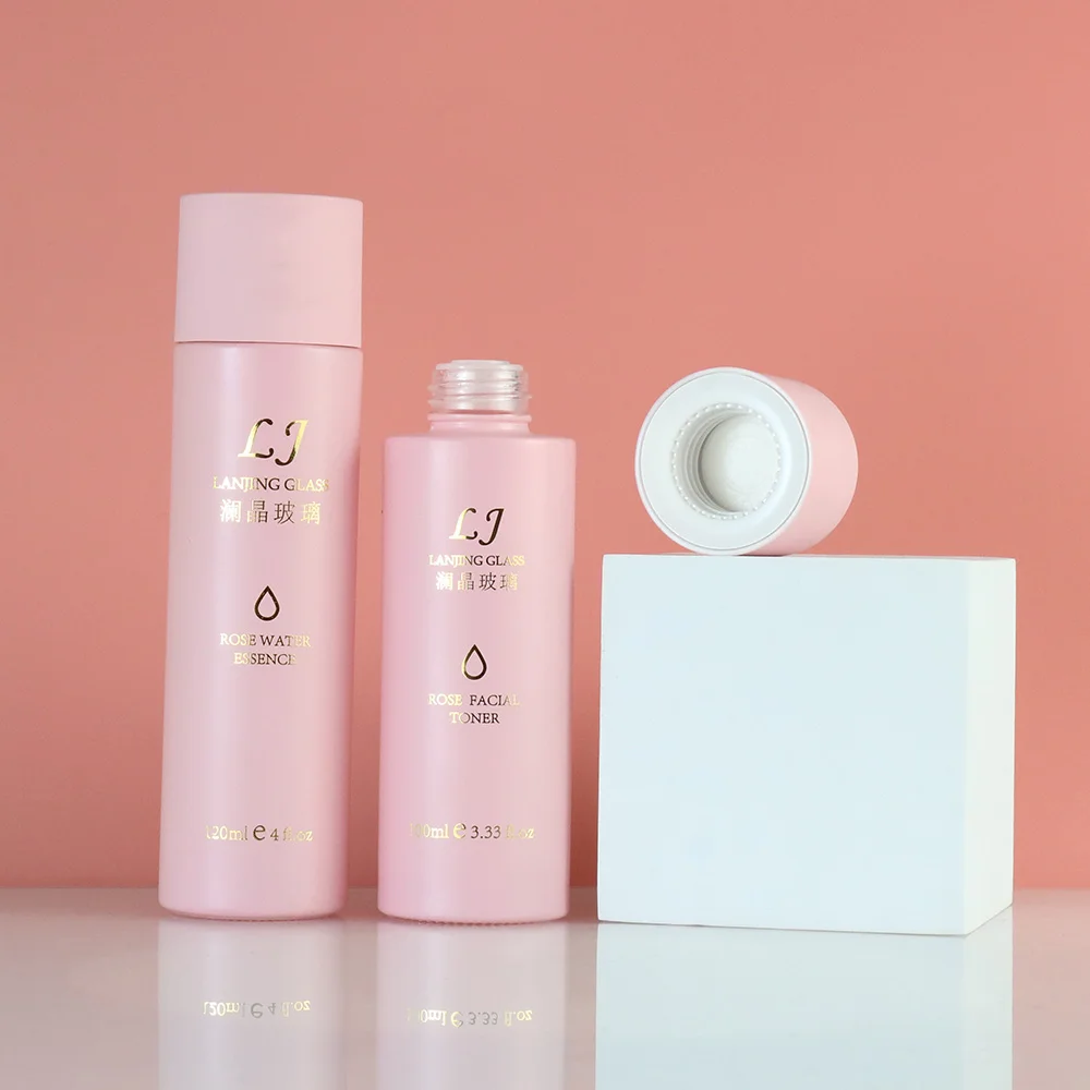 high quality make up set cosmetics 55g 40ml 100ml 120ml pink cosmetic lotion glass bottle packaging set