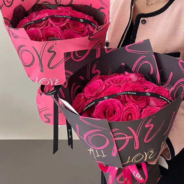 LOVE rose bouquet wrap paper packaging Valentines day gift florist thick fresh flower wrapping paper