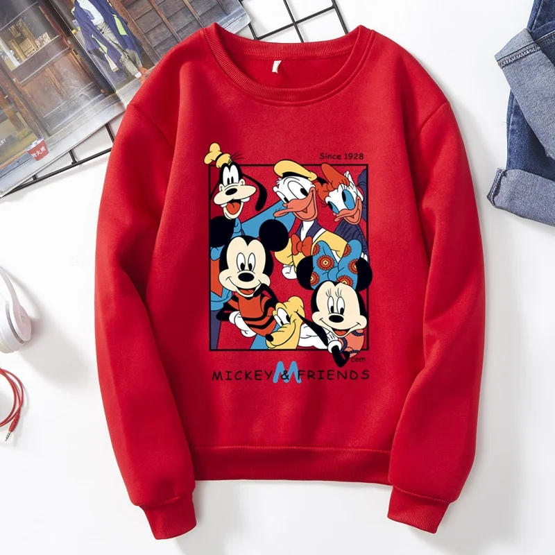 Осень-зима 2020, Женский пуловер с мультяшным принтом Микки Мауса, бархатный свободный свитер с круглым вырезом, Женский пуловер без косточек