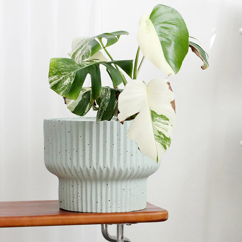 Simple speckled glaze striped home balcony decoration flowerpot fiber clay flower pot for garden decor