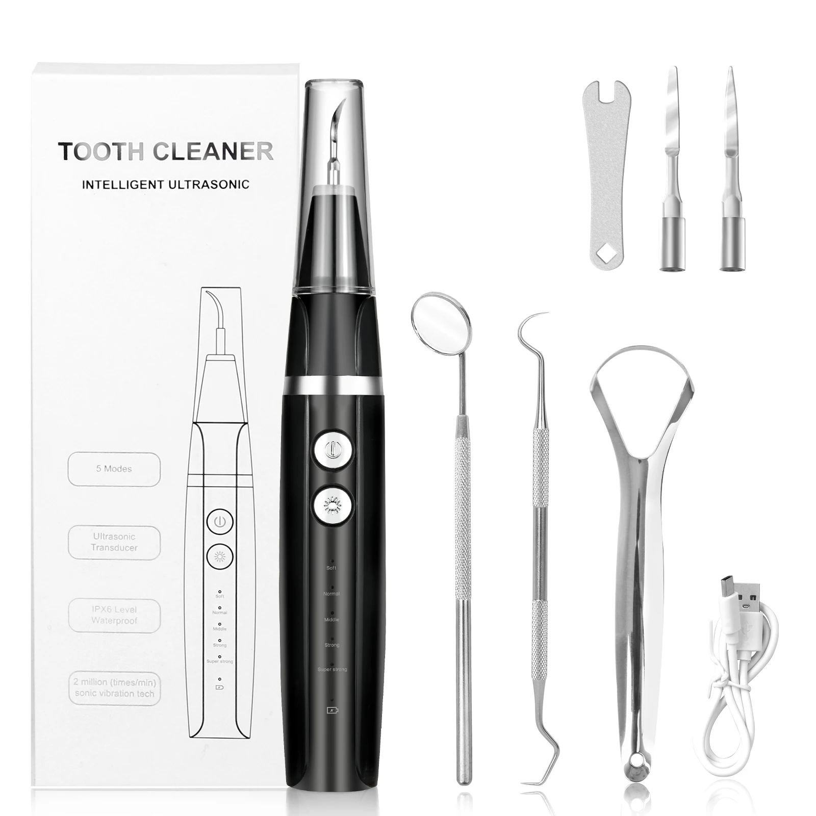 
Teeth Stain Eraser Polisher Professional Ultrasonic Tooth Cleaner Teeth Plaque Stain Tartar Remover Tool with 5 Adjustable Modes 