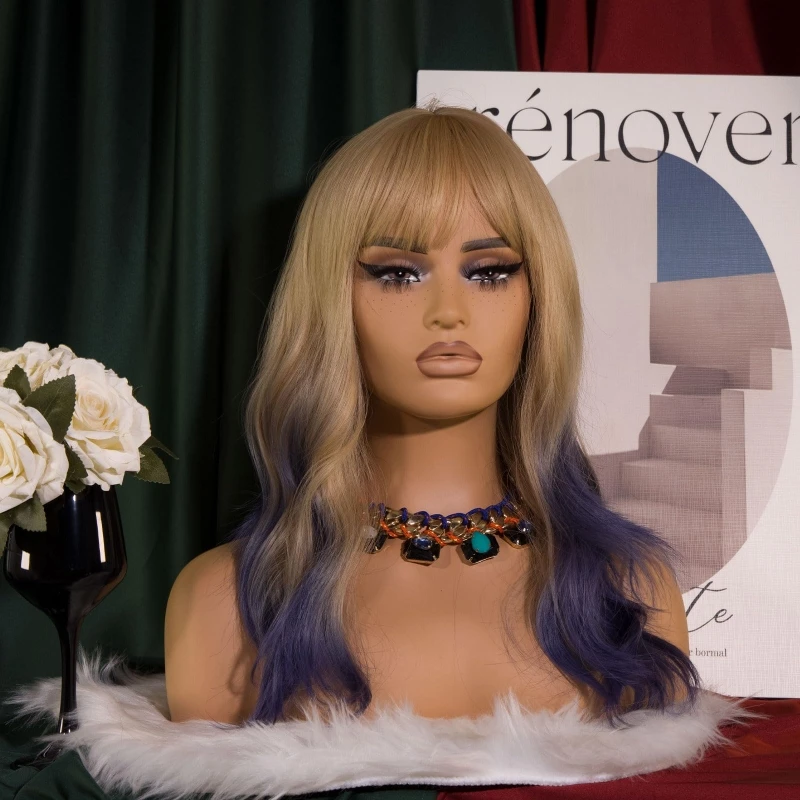 Wholesale High Quality PVC Glam Black Realistic Female African American Wig Mannequin Head With Shoulder