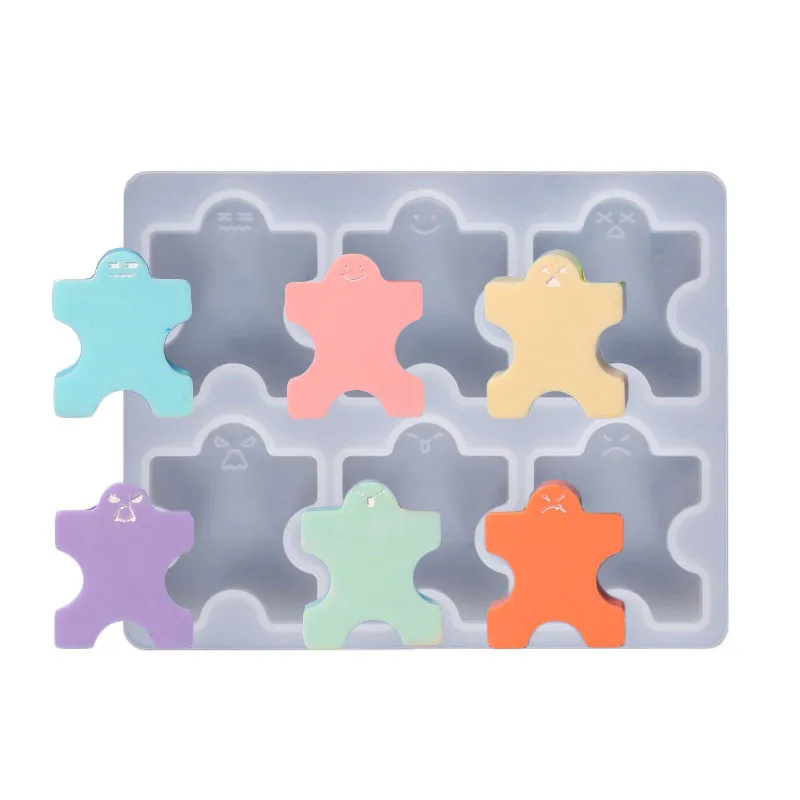 diy hand-drop glue mold building block toy Jenga le silicone mold gingerbread smiling face silicone mold