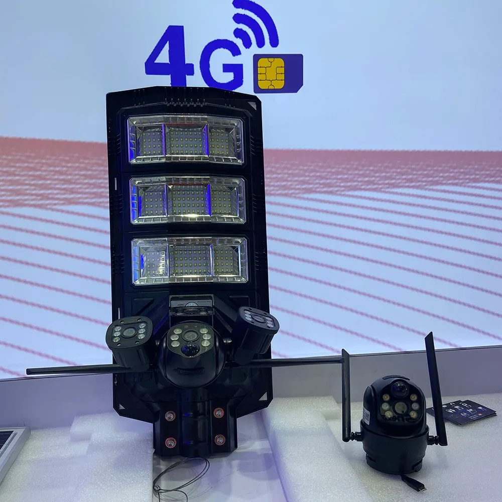 12MP Светодиодный светильник IP65 450 Вт 4G Солнечная камера с двойным объективом на светодиодном солнечном уличном светильнике HD 4MP Wifi камерой