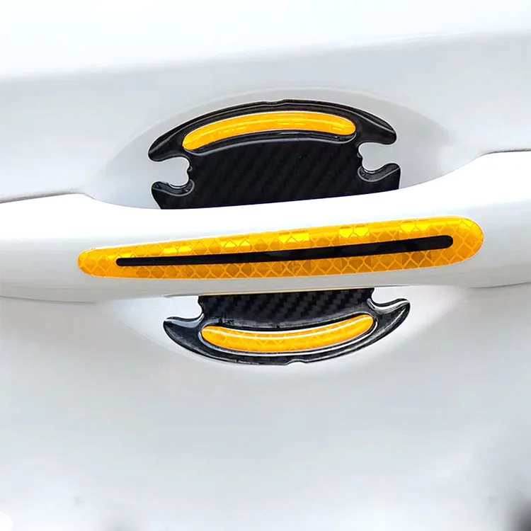 8pcs Car Door Handle Sticker Warning Mark Tape Reflective Safety Light Reflector Strip Anti-collision Decals