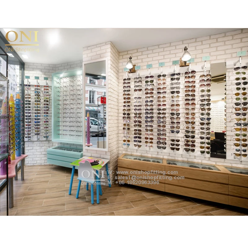 Wall Mounted Eyeglasses Display with Light Fashion Glass Display Case Optical Interior Design