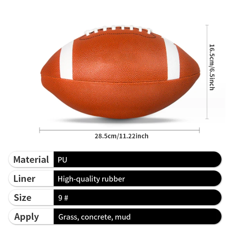 Promotional Rugby Ball Training Sport Custom Logo Size 9 PU American Football For Match