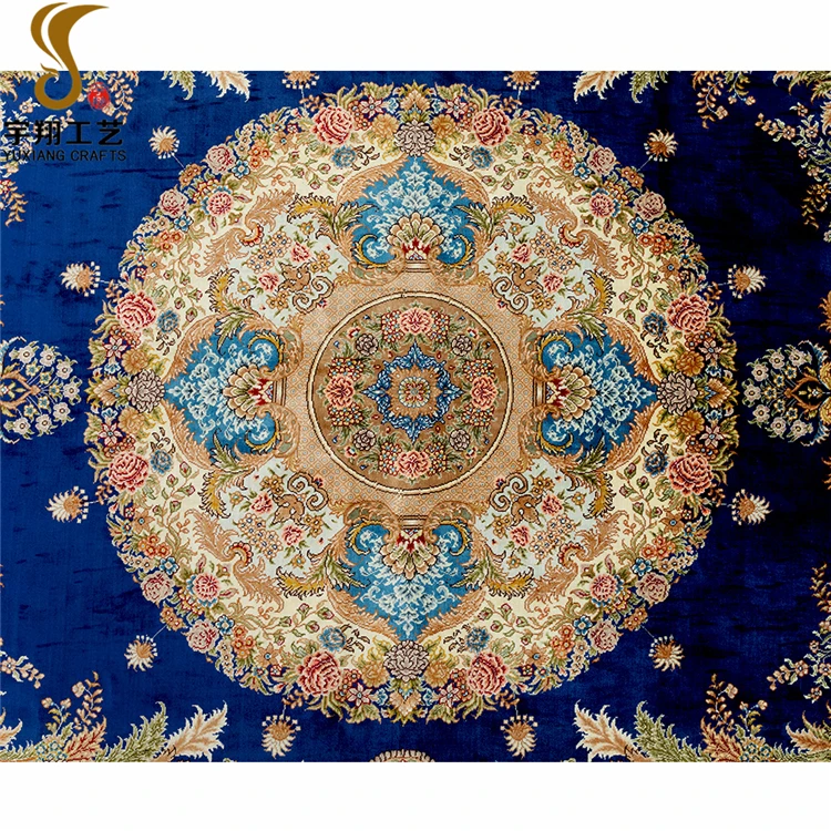 Fashion Design 5*7ft Luxury Silk Rug 100% Hand Knotted Blue Floral Silk Rugs and Carpets