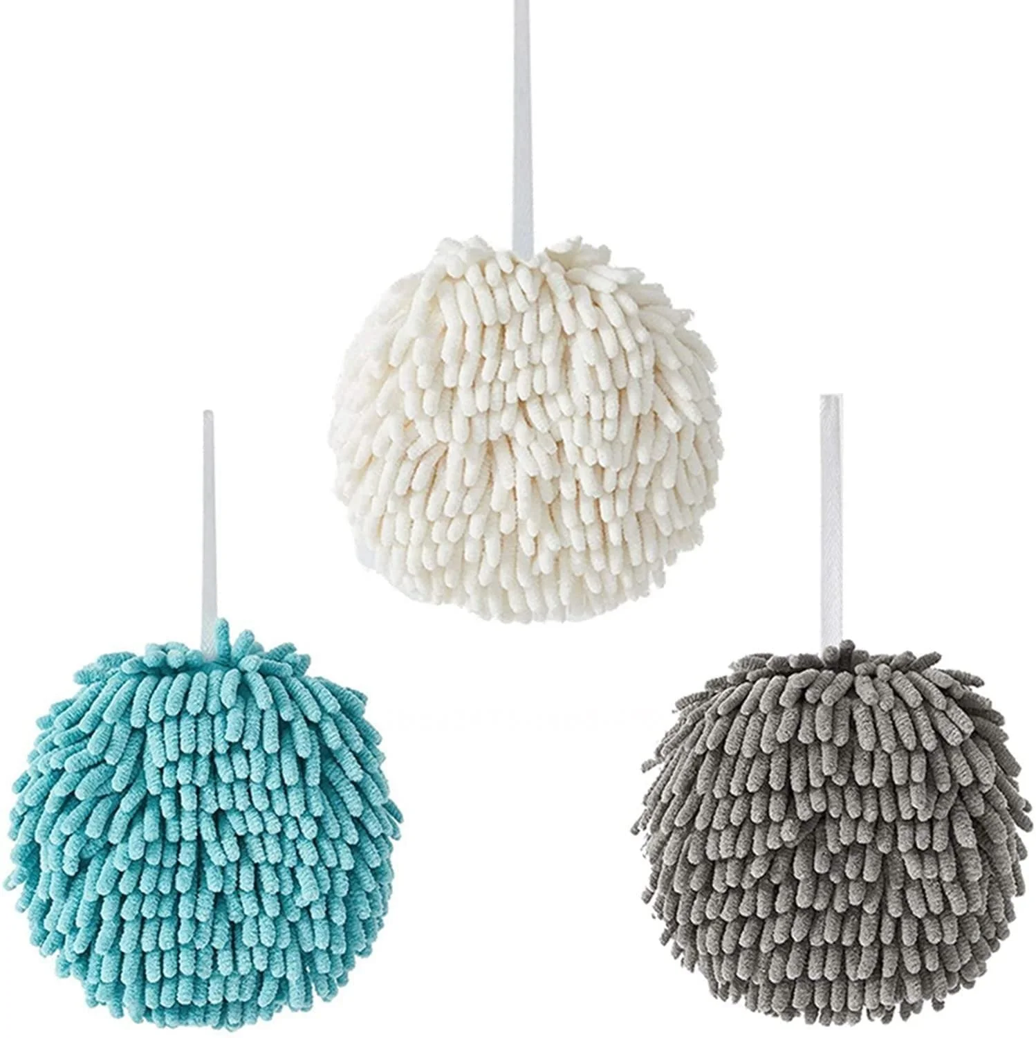 Soft absorbent quick drying decorative little towel ball hanging loop kitchen bathroom chenille handball hand towel
