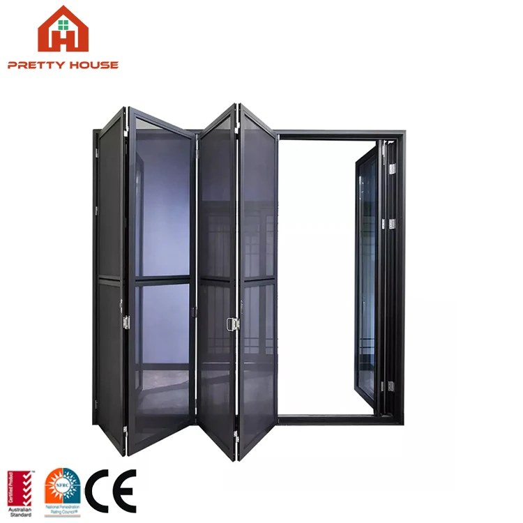 Aluminum alloy narrow slim frame folding door 3 panels aluminum louver glass interior balcony folding door
